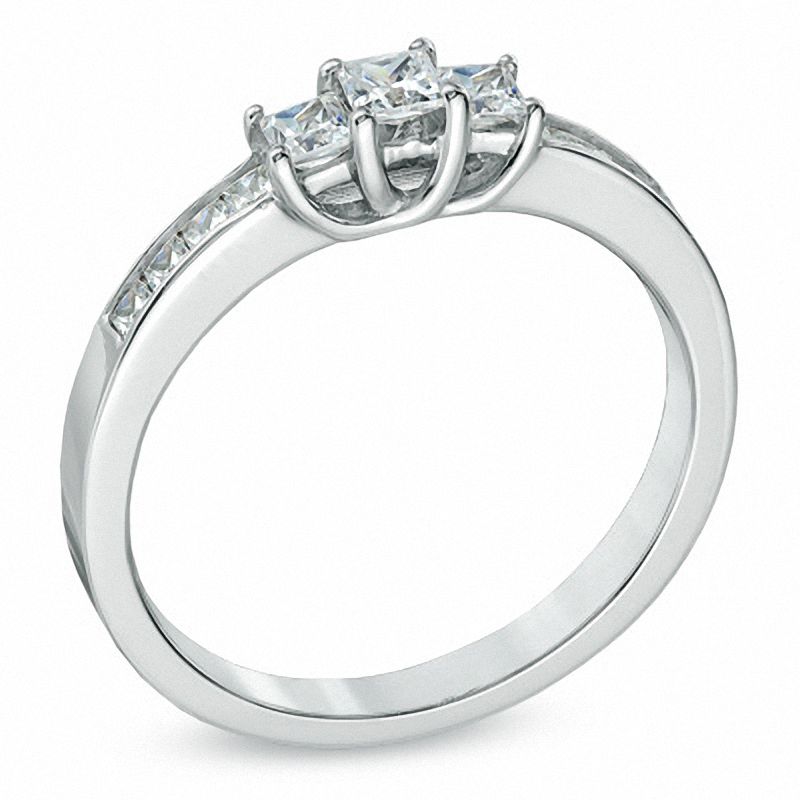 Main Image 2 of 1.00 CT. T.W. Princess-Cut Diamond Three Stone Engagement Ring in 10K White Gold