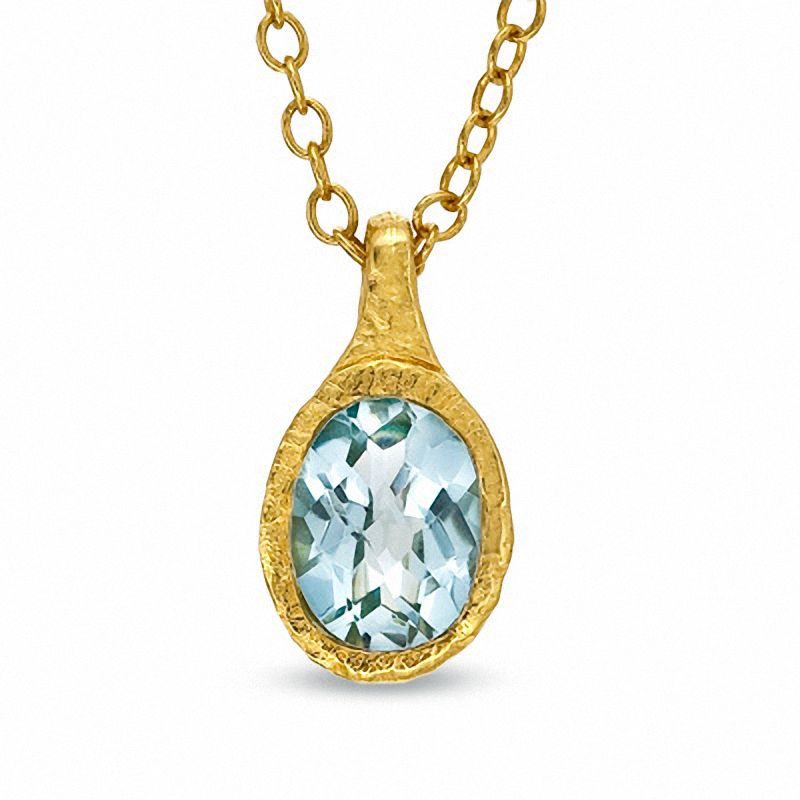 Piara™ Oval Blue Topaz Pendant in Sterling Silver with 18K Gold Plate - 17.5"