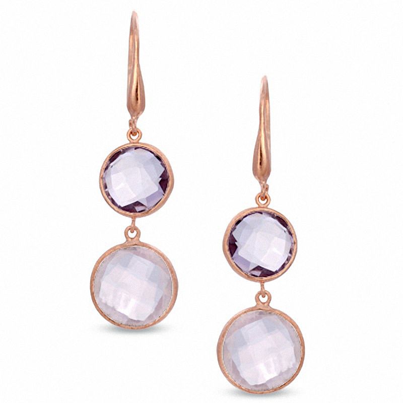 Piara™ Rose Quartz and Amethyst Drop Earrings in Sterling Silver with 18K Rose Gold Plate
