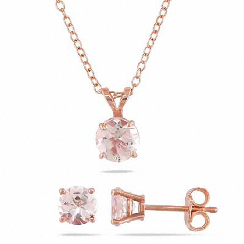 Morganite Pendant and Earrings Set in Rose Rhodium Sterling Silver|Peoples Jewellers