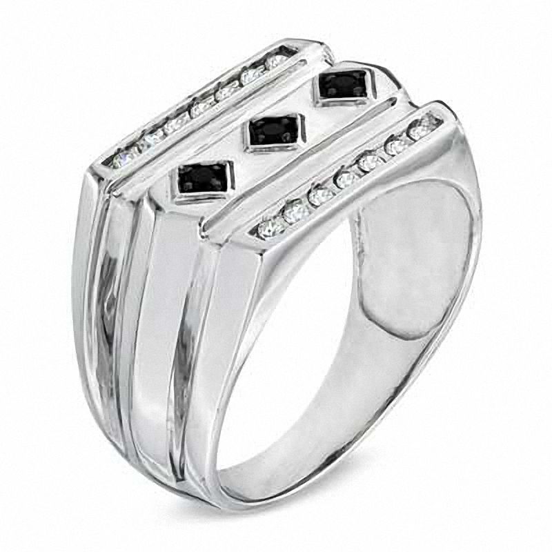 Main Image 2 of Men's 0.25 CT. T.W. Enhanced Black and White Diamond Ring in 10K White Gold