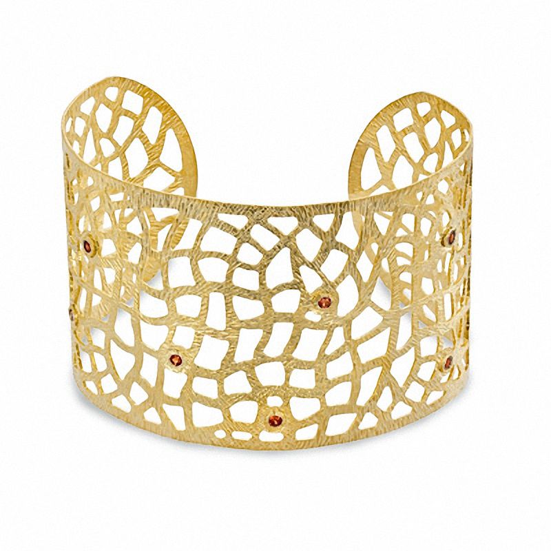 Piara™ Garnet Filigree Cuff Bracelet in Sterling Silver with 18K Gold Plate