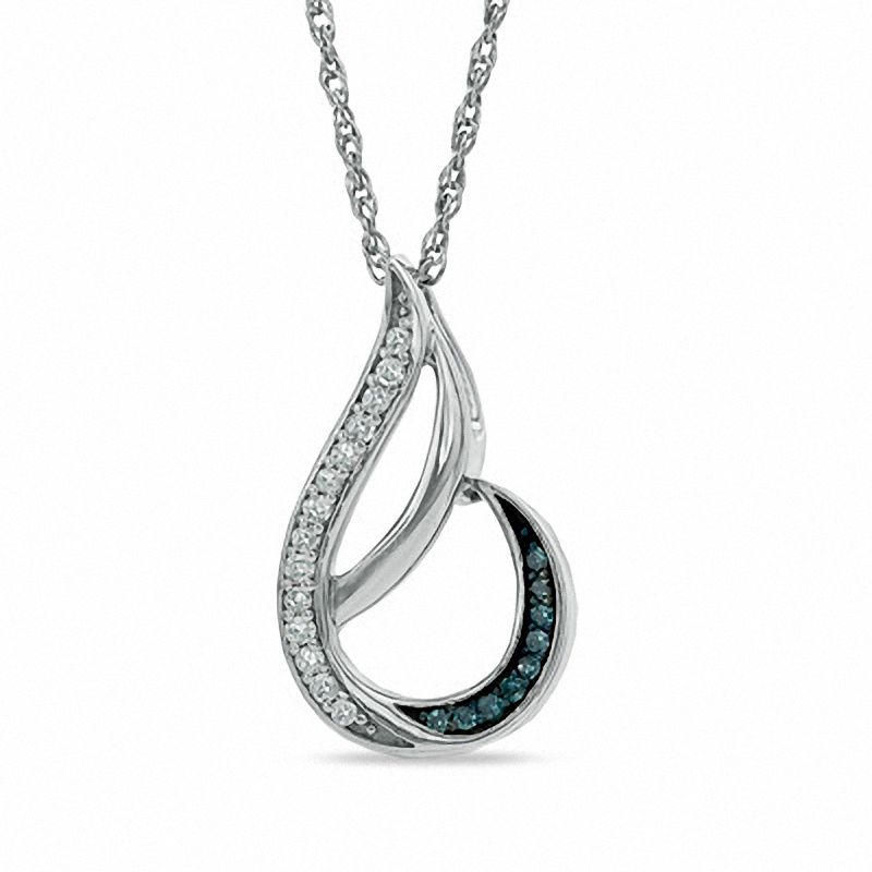 0.09 CT. T.W. Enhanced Black and White Diamond Flame Pendant in Sterling Silver|Peoples Jewellers