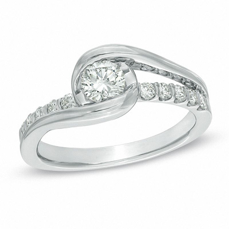 Main Image 1 of Sirena™ 0.58 CT. T.W. Diamond Bypass Engagement Ring in 14K White Gold