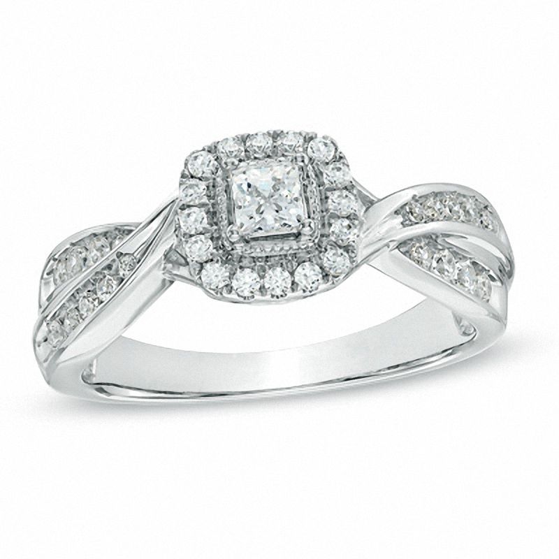 0.50 CT. T.W. Princess-Cut Diamond Frame Engagement Ring in 10K White Gold