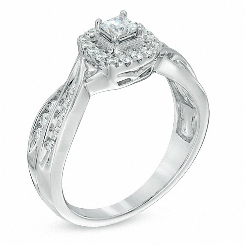 Main Image 2 of 0.50 CT. T.W. Princess-Cut Diamond Frame Engagement Ring in 10K White Gold