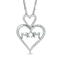 0.06 CT. T.W. Diamond &quot;MOM&quot; Heart Pendant in Sterling Silver