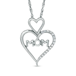 0.06 CT. T.W. Diamond "MOM" Heart Pendant in Sterling Silver