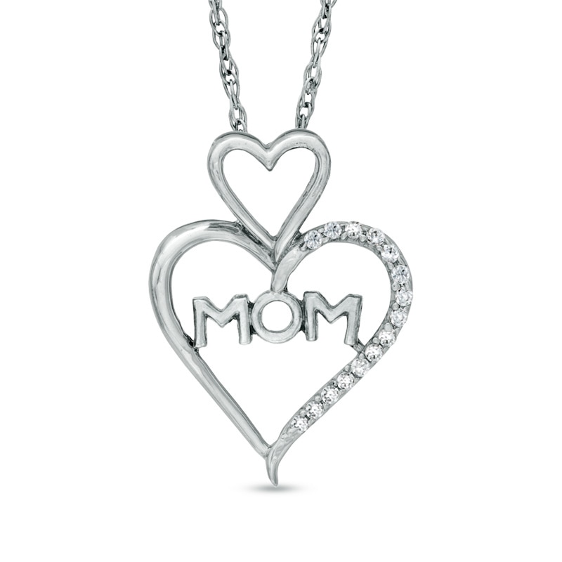 0.06 CT. T.W. Diamond "MOM" Heart Pendant in Sterling Silver