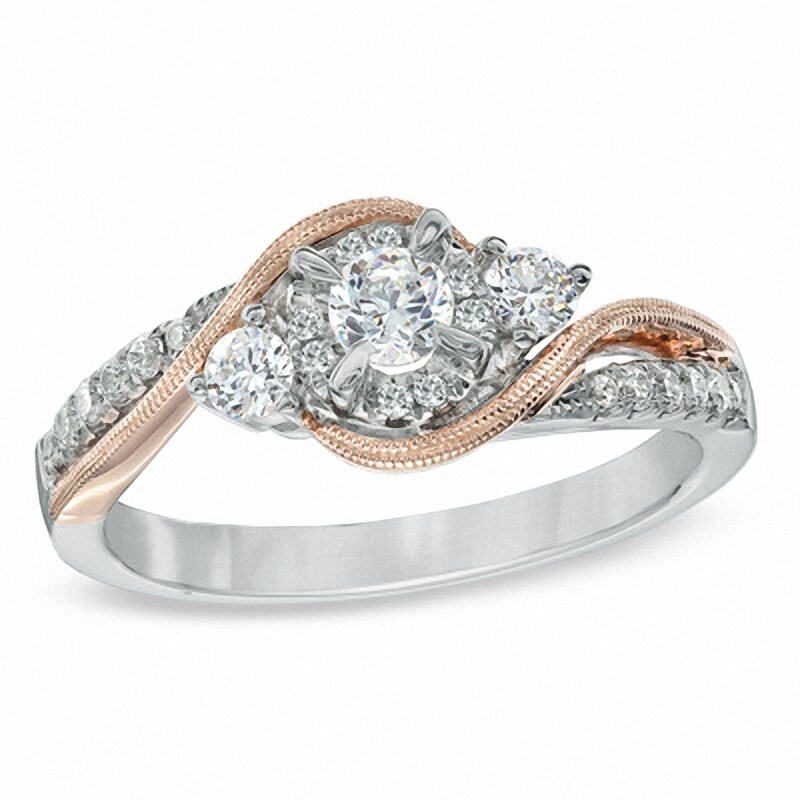 0.50 CT. T.W. Diamond Three Stone Swirl Engagement Ring 10K Two-Tone Gold
