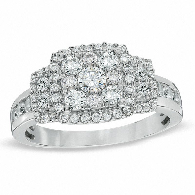 Main Image 1 of 0.95 CT. T.W. Composite Diamond Square Frame Engagement Ring in 14K White Gold