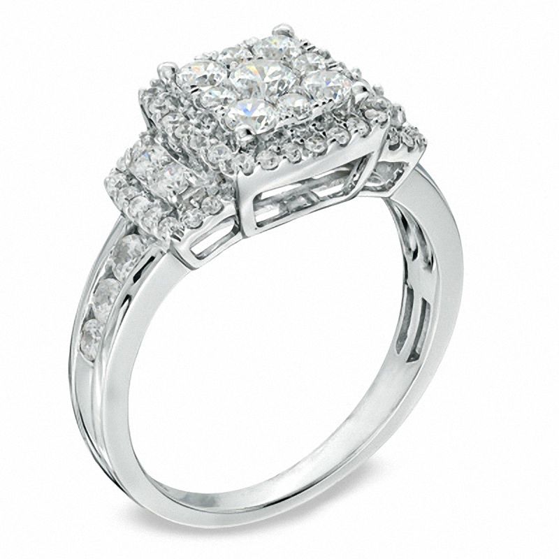 0.95 CT. T.W. Composite Diamond Square Frame Engagement Ring in 14K White Gold