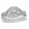 Thumbnail Image 0 of 0.45 CT. T.W. Diamond Square Cluster Twist Shank Bridal Set in 10K White Gold