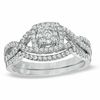 Thumbnail Image 1 of 0.45 CT. T.W. Diamond Square Cluster Twist Shank Bridal Set in 10K White Gold