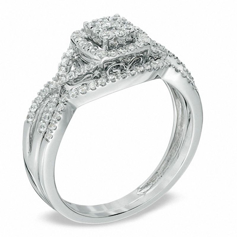 Main Image 2 of 0.45 CT. T.W. Diamond Square Cluster Twist Shank Bridal Set in 10K White Gold