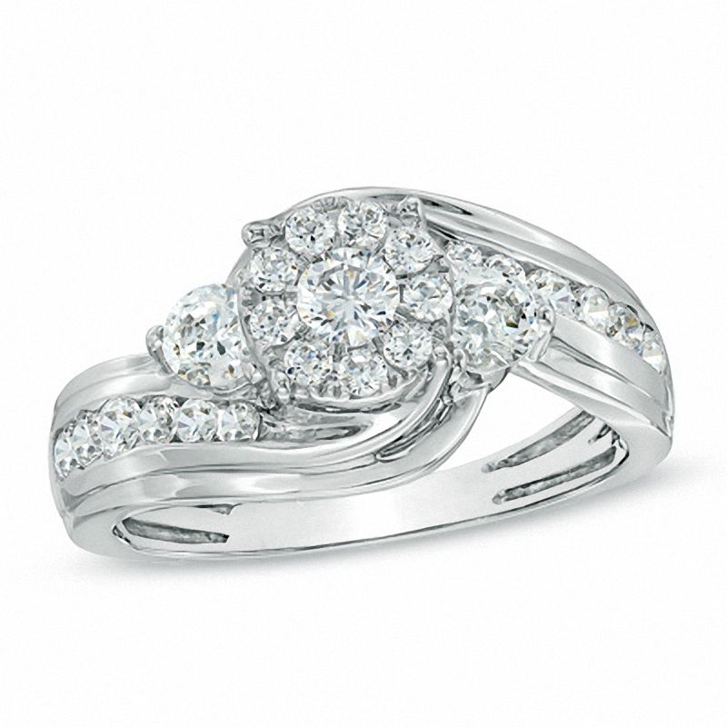 0.95 CT. T.W. Diamond Cluster Engagement Ring in 14K White Gold