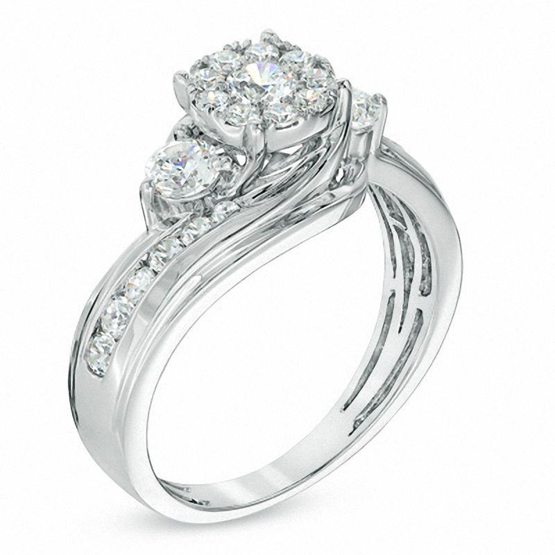 Main Image 2 of 0.95 CT. T.W. Diamond Cluster Engagement Ring in 14K White Gold