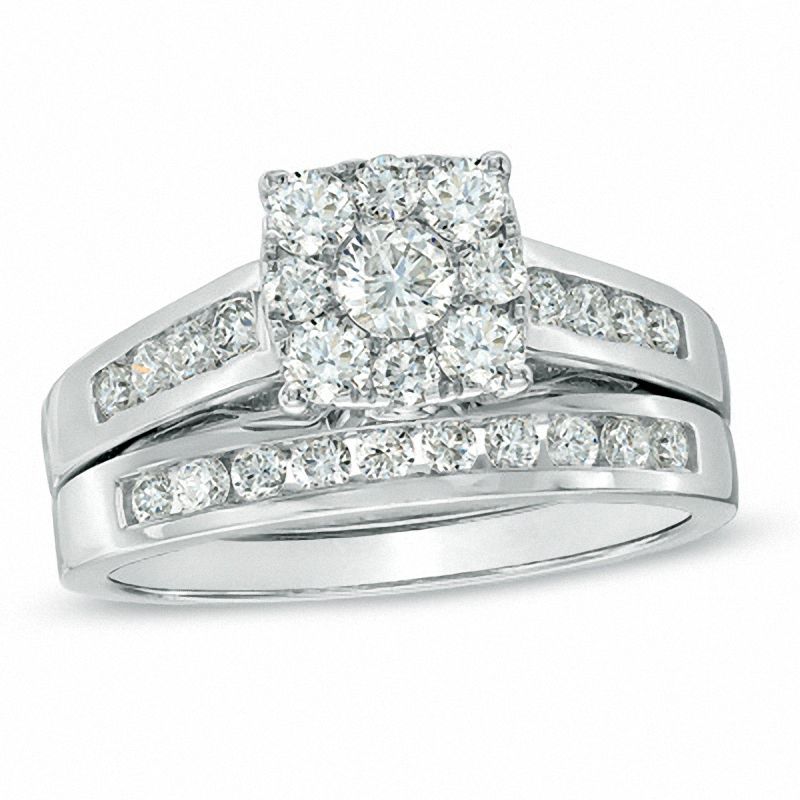 0.95 CT. T.W. Princess-Shaped Multi-Diamond Channel Bridal Set in 14K White Gold