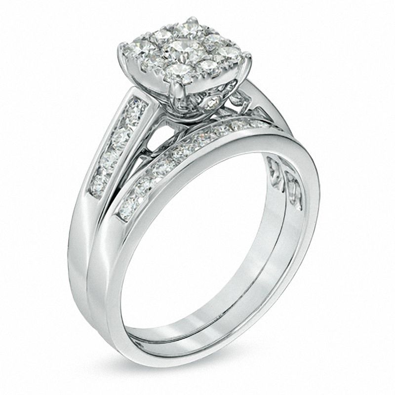 0.95 CT. T.W. Princess-Shaped Multi-Diamond Channel Bridal Set in 14K White Gold