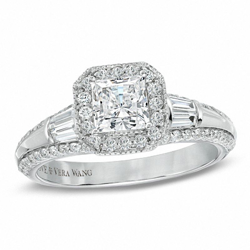 Vera Wang Love Collection 0.95 CT. T.W. Princess-Cut Diamond Edge Engagement Ring in 14K White Gold