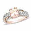 Thumbnail Image 0 of Oval Morganite and Lab-Created White Sapphire Ribbon Ring in 10K Rose Gold