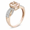 Thumbnail Image 1 of Oval Morganite and Lab-Created White Sapphire Ribbon Ring in 10K Rose Gold