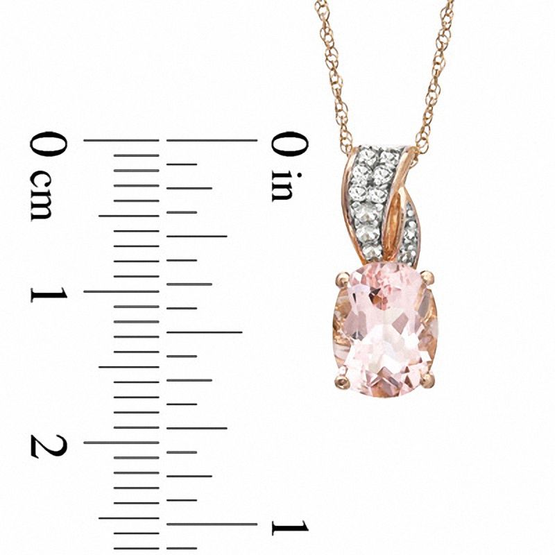 Oval Morganite and Lab-Created White Sapphire Ribbon Pendant in 10K Rose Gold