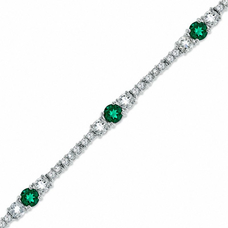 Lab-Created Emerald and White Topaz Bracelet in Sterling Silver - 7.25"|Peoples Jewellers