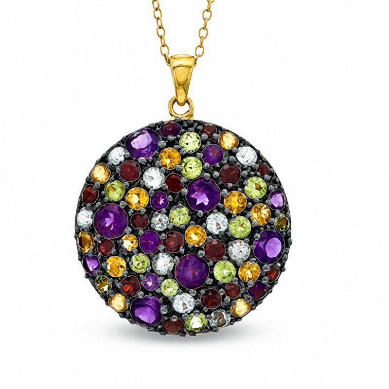 Multi-Gemstone Circle Pendant in Sterling Silver with 18K Gold Plate|Peoples Jewellers