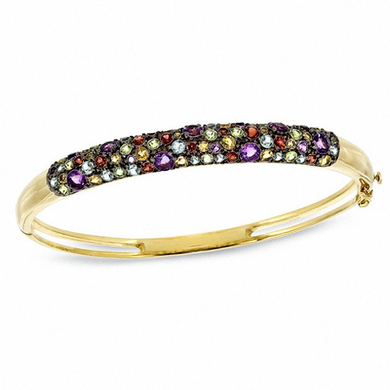 Main Image 1 of Multi-Gemstone Bangle in Sterling Silver with 18K Gold Plate - 7.25"