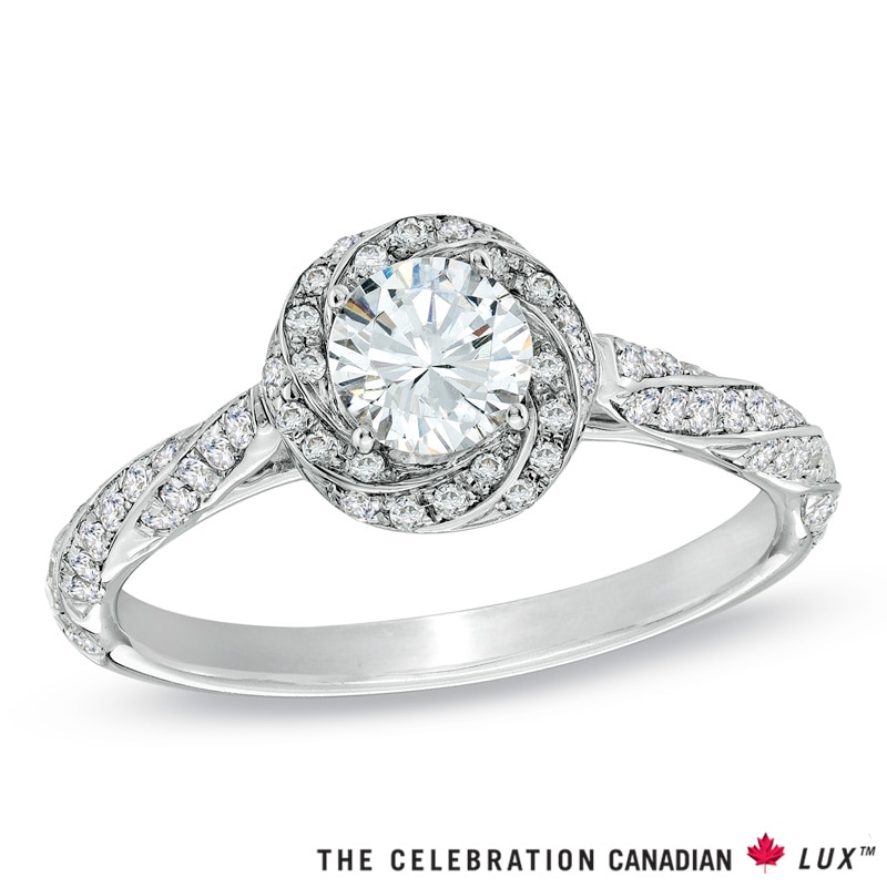 Celebration Canadian Lux® 0.83 CT. T.W. Diamond Cascading Frame Engagement Ring in 18K White Gold (I/SI2)