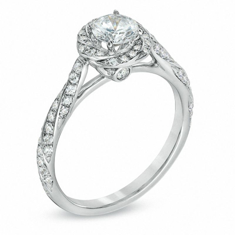 Main Image 2 of Celebration Canadian Lux® 0.83 CT. T.W. Certified Diamond Cascading Frame Engagement Ring in 18K White Gold (I/SI2)