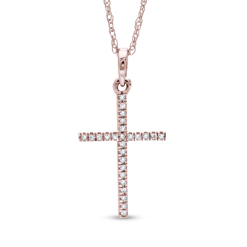 0.05 CT. T.W. Diamond Cross Pendant in 10K Rose Gold