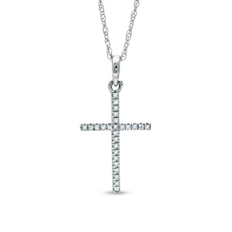 Main Image 1 of 0.05 CT. T.W. Diamond Cross Pendant in 10K White Gold