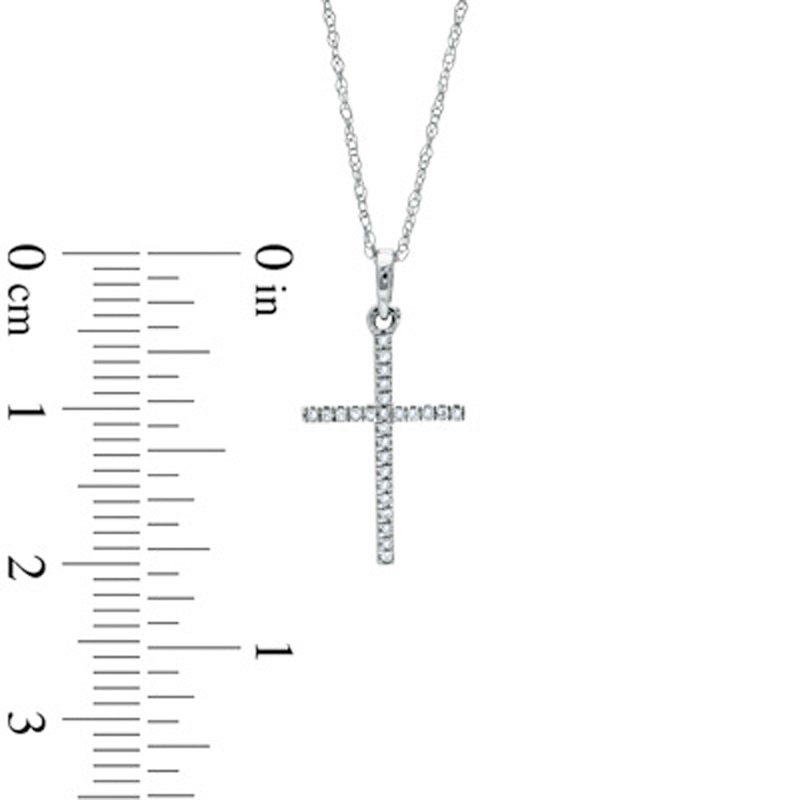 Main Image 2 of 0.05 CT. T.W. Diamond Cross Pendant in 10K White Gold