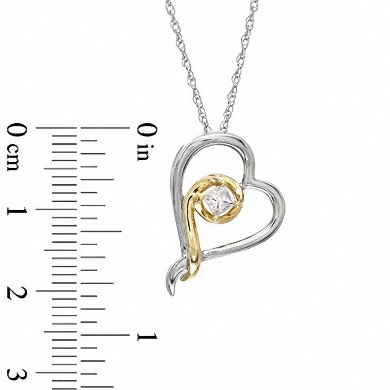 0.15 CT. Princess-Cut Diamond Solitaire Tilted Heart Pendant in 10K Two-Tone Gold