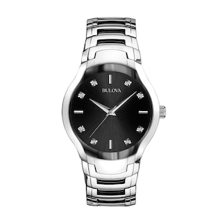 Men's Bulova Diamond Accent Watch with Black Dial (Model: 96D117)