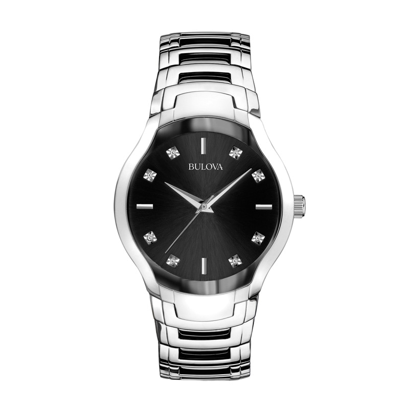 Main Image 1 of Men's Bulova Diamond Accent Watch with Black Dial (Model: 96D117)