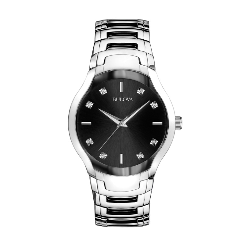 Men's Bulova Diamond Accent Watch with Black Dial (Model: 96D117)|Peoples Jewellers