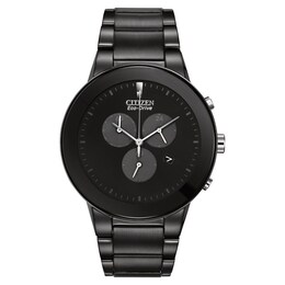 Men's Citizen Eco-Drive® Axiom Chronograph Black IP Watch with Black Dial (Model: AT2245-57E)