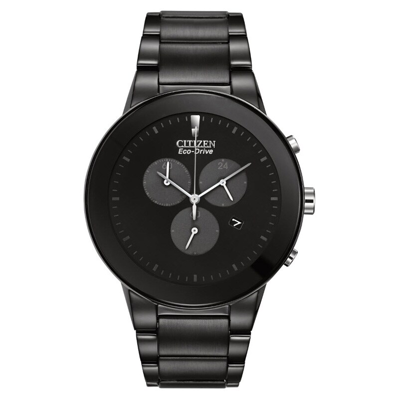 Main Image 1 of Men's Citizen Eco-Drive® Axiom Chronograph Black IP Watch with Black Dial (Model: AT2245-57E)