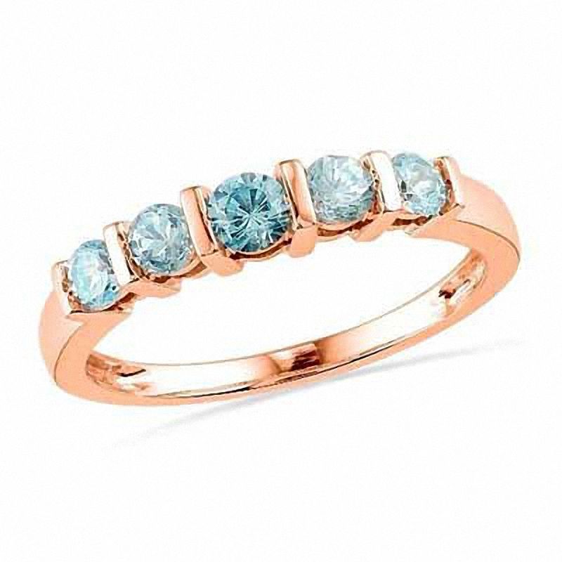 Aquamarine Five Stone Band in 10K Rose Gold|Peoples Jewellers