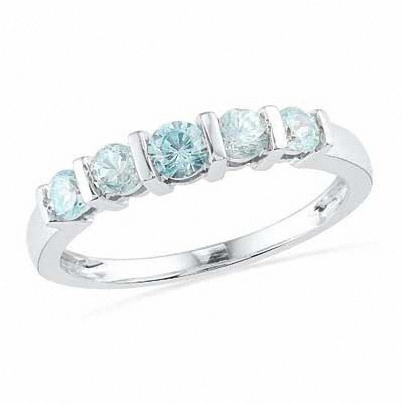 Aquamarine Five Stone Band in 10K White Gold