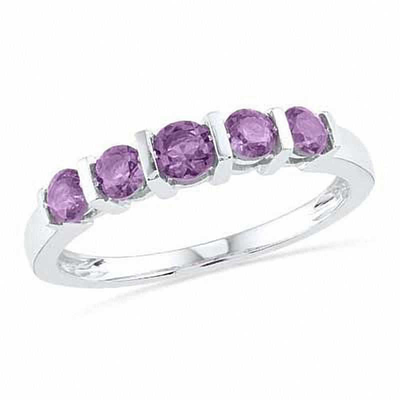 Amethyst Five Stone Band in 10K White Gold