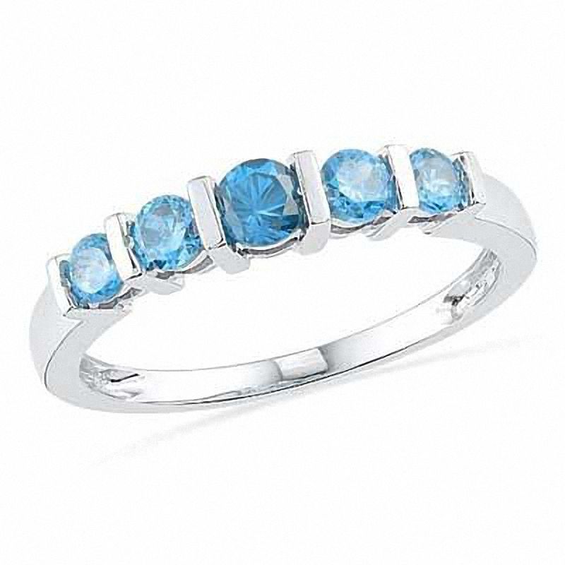 Blue Topaz Five Stone Band in 10K White Gold