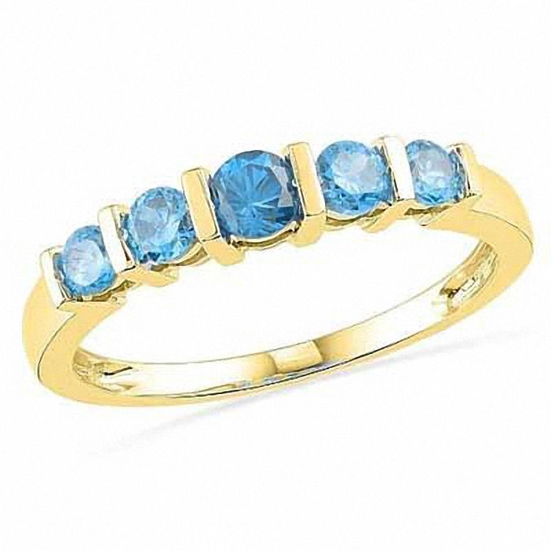 Blue Topaz Five Stone Band in 10K Gold