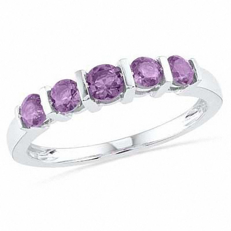 Amethyst Five Stone Anniversary Band in Sterling Silver