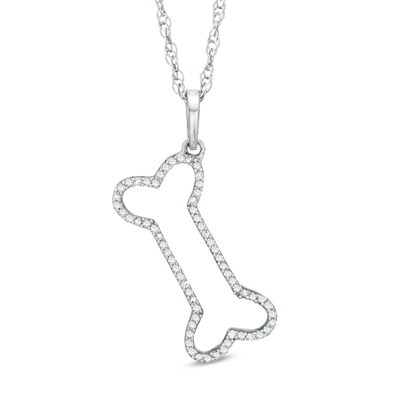 Main Image 1 of 0.10 CT. T.W. Diamond Outline Dog Bone Pendant in 10K White Gold