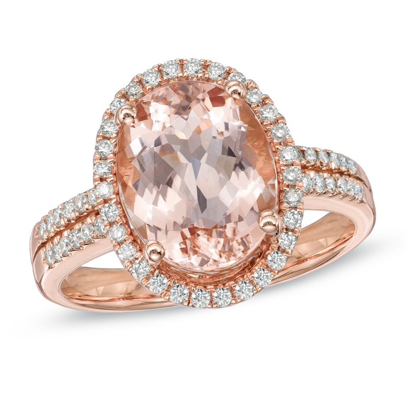 Oval Morganite and 0.25 CT. T.W. Diamond Ring in 14K Rose Gold