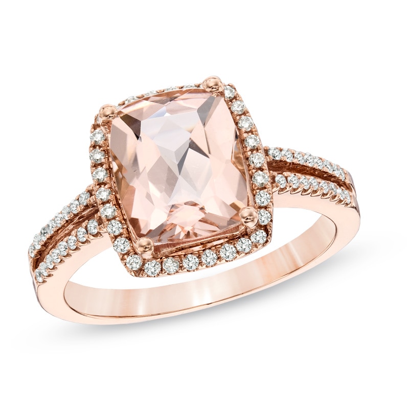 8.0mm Cushion-Cut Morganite and 0.30 CT. T.W. Diamond Ring in 14K Rose Gold